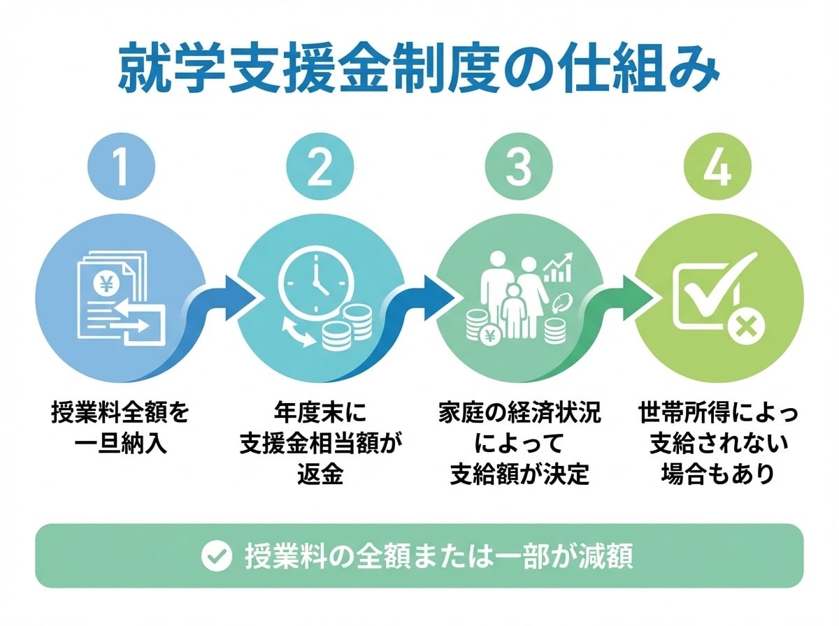 晃陽学園高等学校で利用できる就学支援金制度の仕組み|授業料納入から返金までの4つのステップ