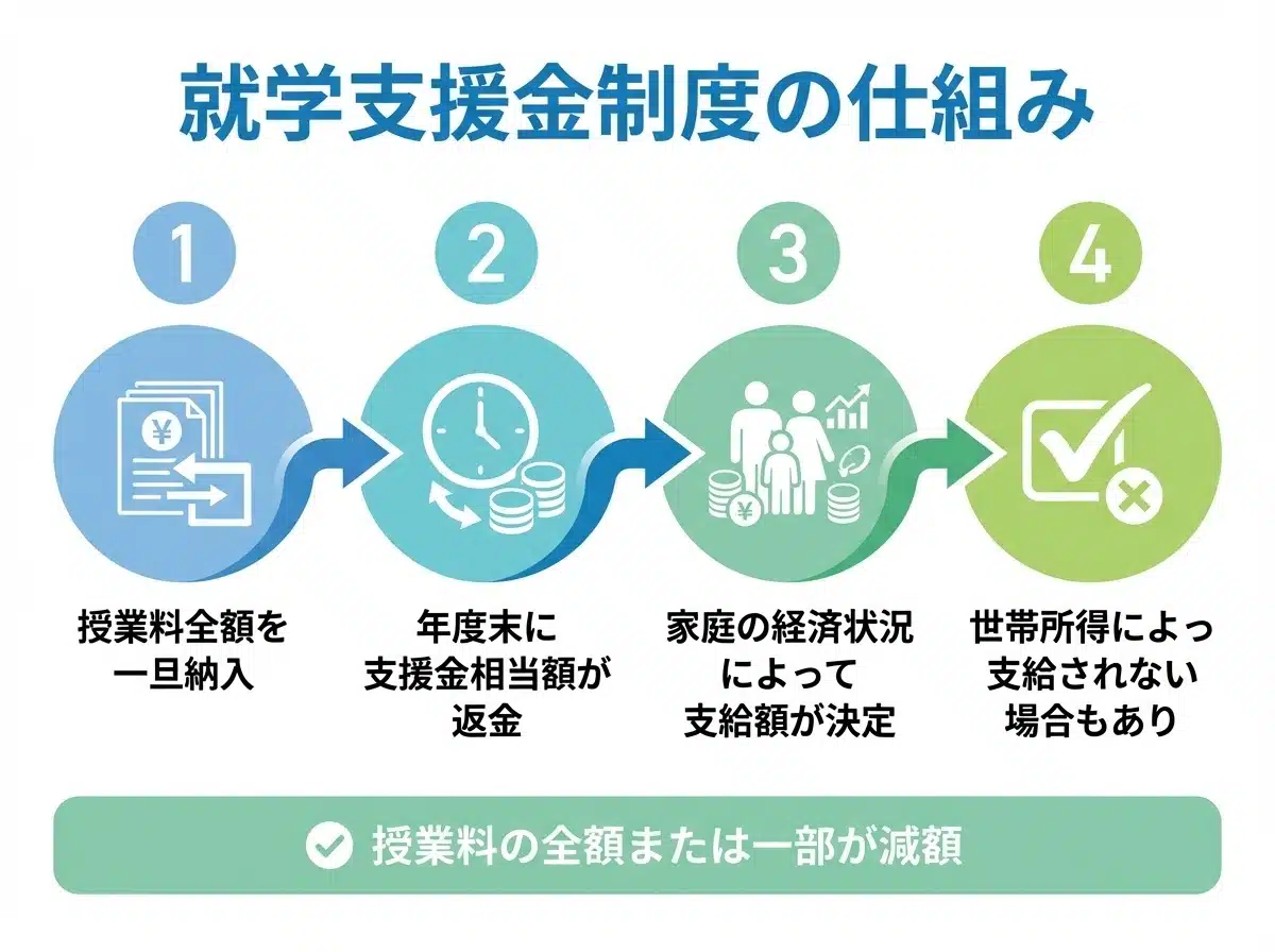 晃陽学園高等学校で利用できる就学支援金制度の仕組み|授業料納入から返金までの4つのステップ