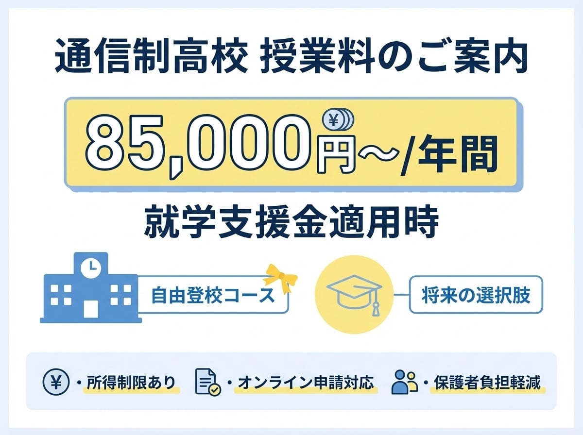 晃陽学園高等学校の年間学費は就学支援金適用時85,000円から|自由登校コースの学費案内