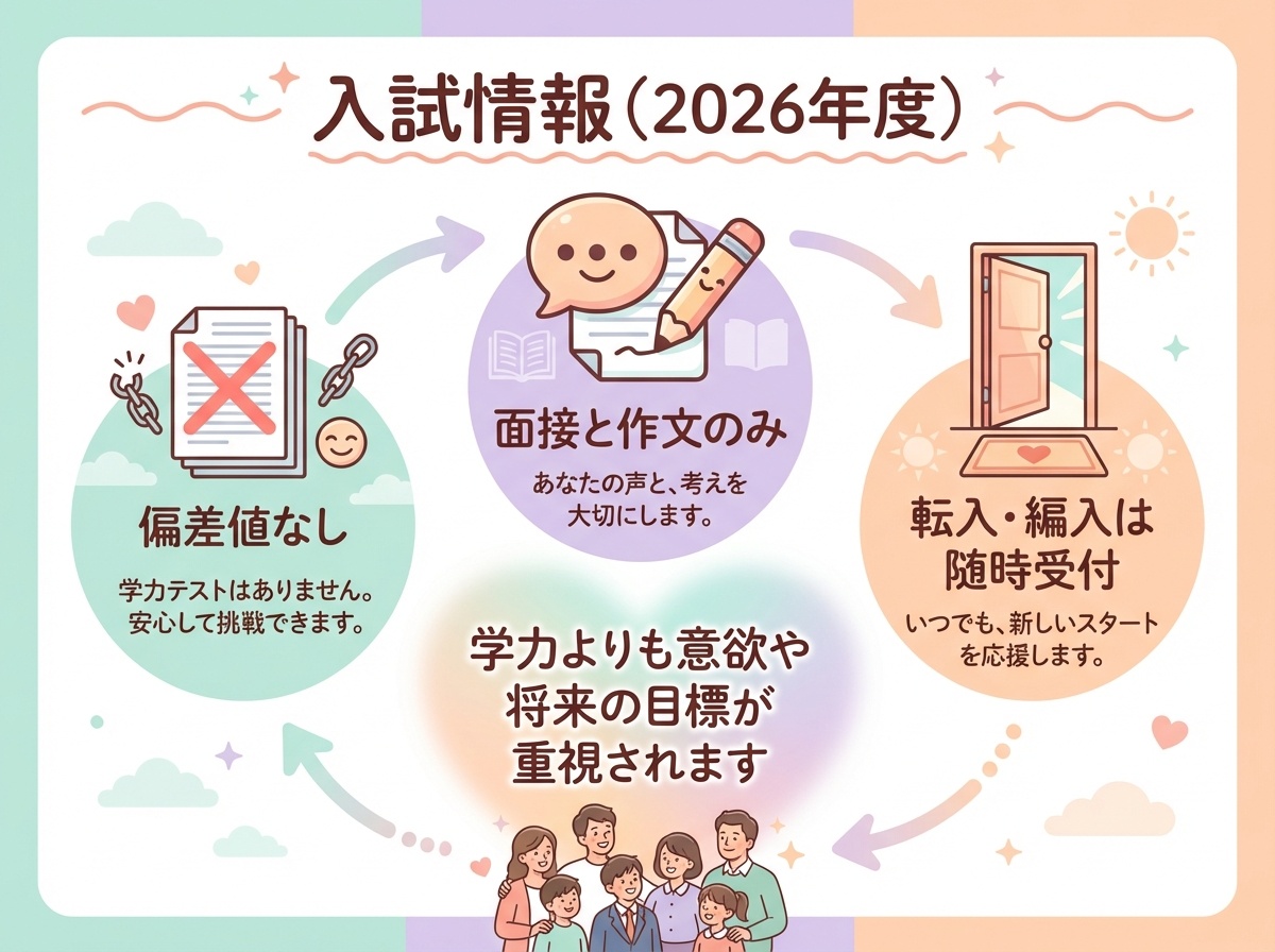偏差値なし面接と作文のみ、意欲重視で随時受付の入試制度