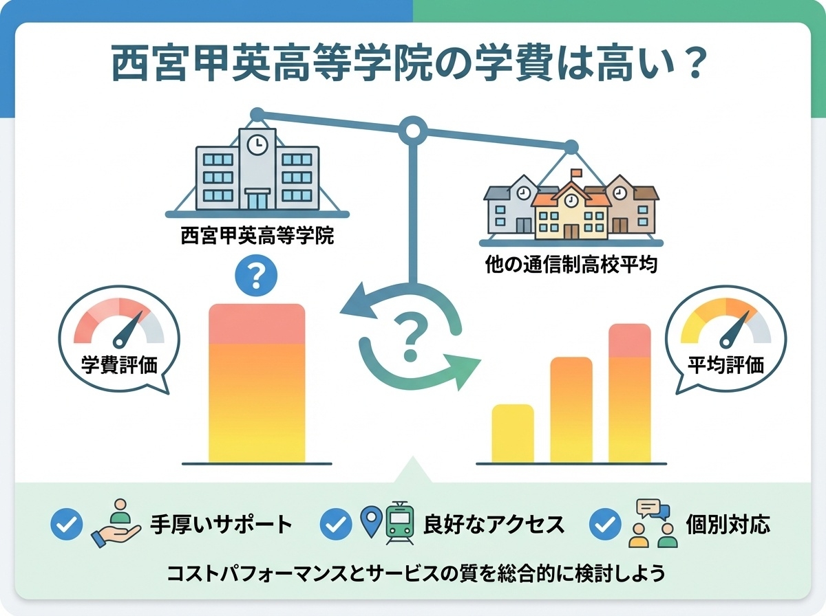 西宮甲英高等学院の学費を他校と比較検討するイメージ、サポート体制や価値を示す