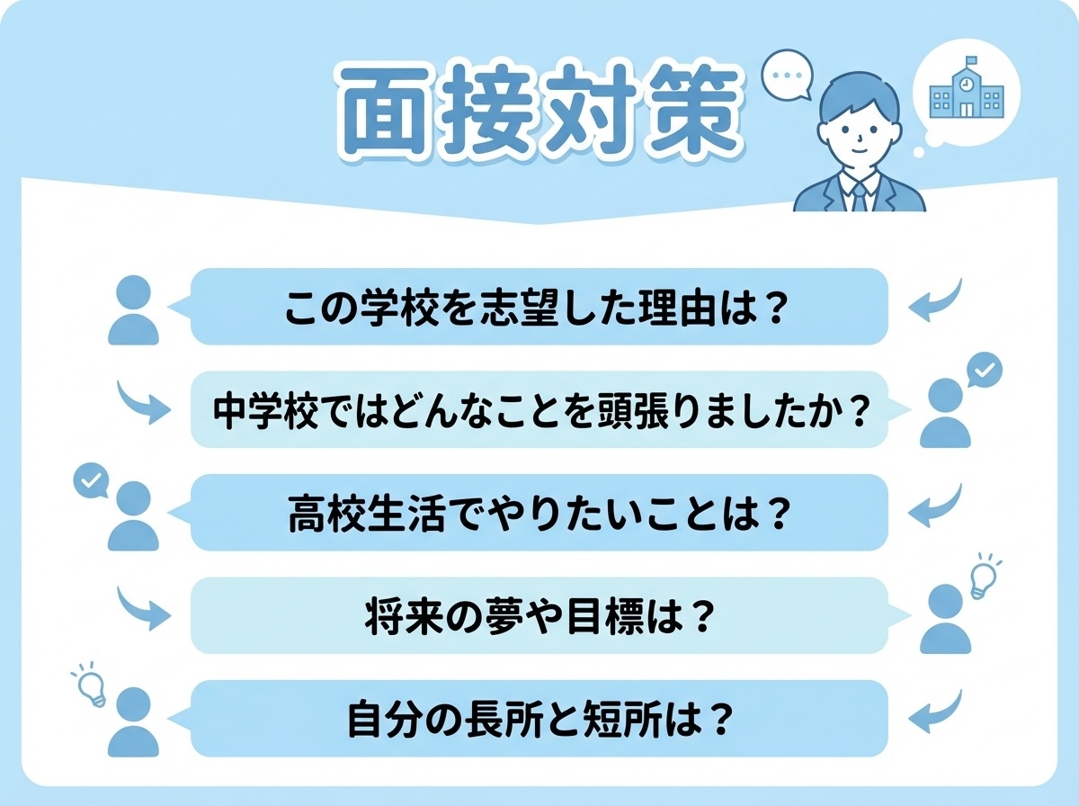 啓晴高等学校入試の面接対策 よく聞かれる質問 志望理由・中学校で頑張ったこと・高校生活でやりたいこと・将来の夢・長所と短所