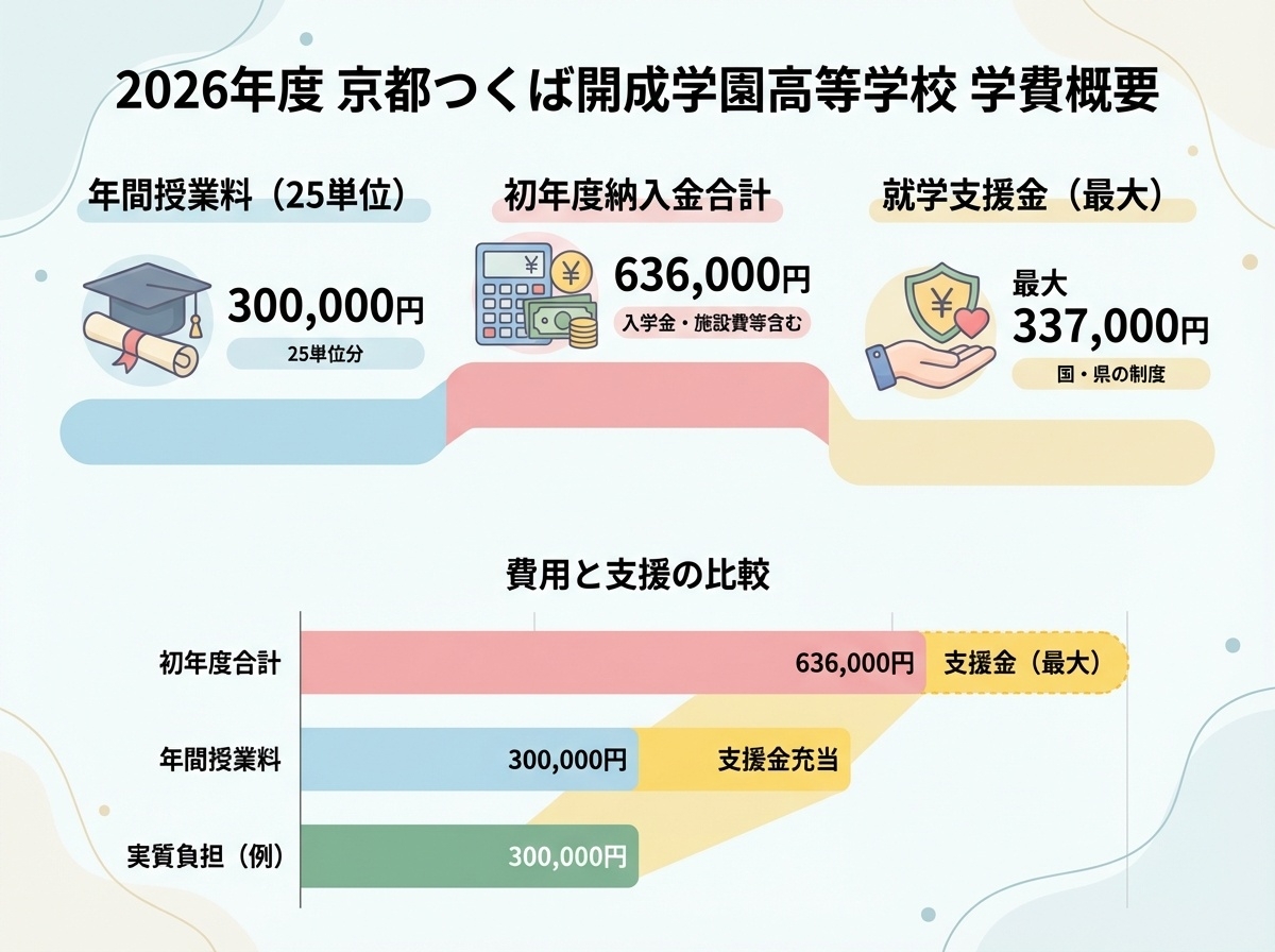 年間授業料30万円、初年度63.6万円、支援金最大33.7万円