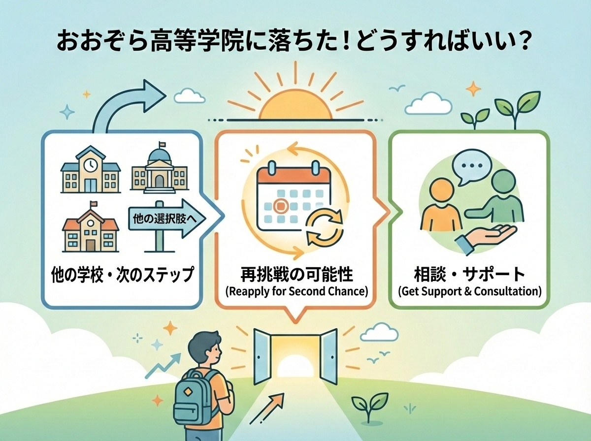 おおぞら高等学院不合格時の対処法
他校検討・再挑戦・相談の3つの選択肢