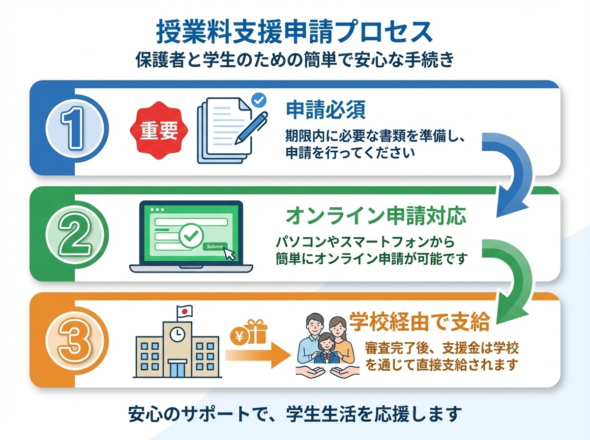 就学支援金申請方法3ステップ申請必須・オンライン対応・学校経由支給