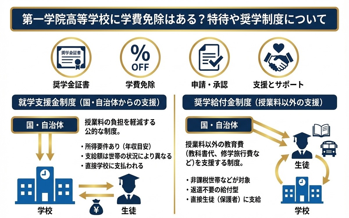 第一学院高等学校の学費免除・奨学制度 - 就学支援金制度と奨学給付金制度の概要