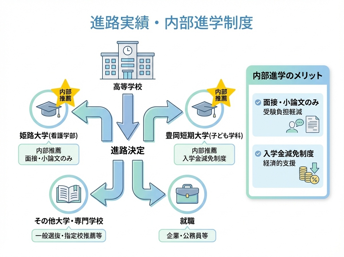 近畿大阪高等学校の進路実績と内部進学制度：姫路大学・豊岡短期大学への内部推薦、面接・小論文のみ、入学金減免制度あり