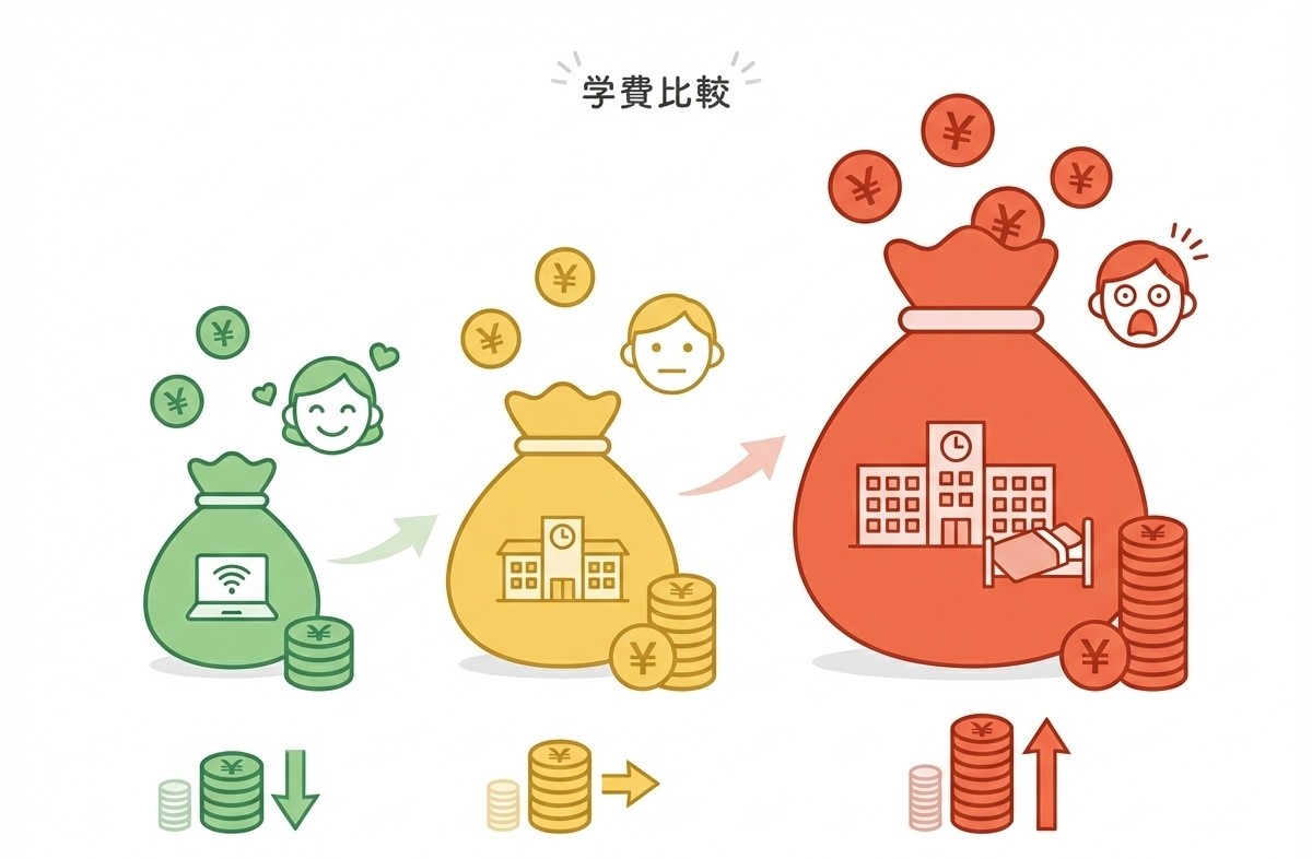  コース別学費を貯金箱サイズで比較