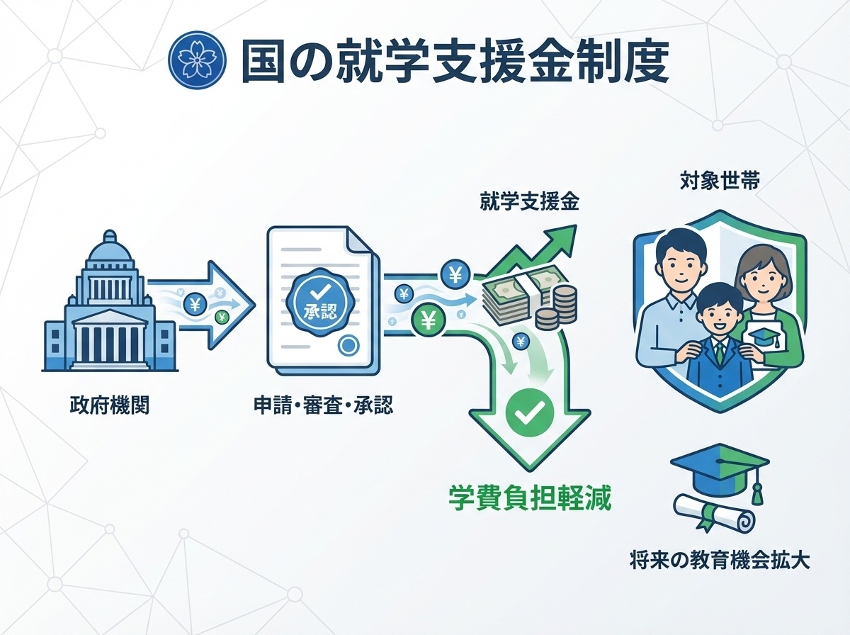 国の就学支援金制度の申請から支給までの流れをN高等学校向けに説明したプロセス図